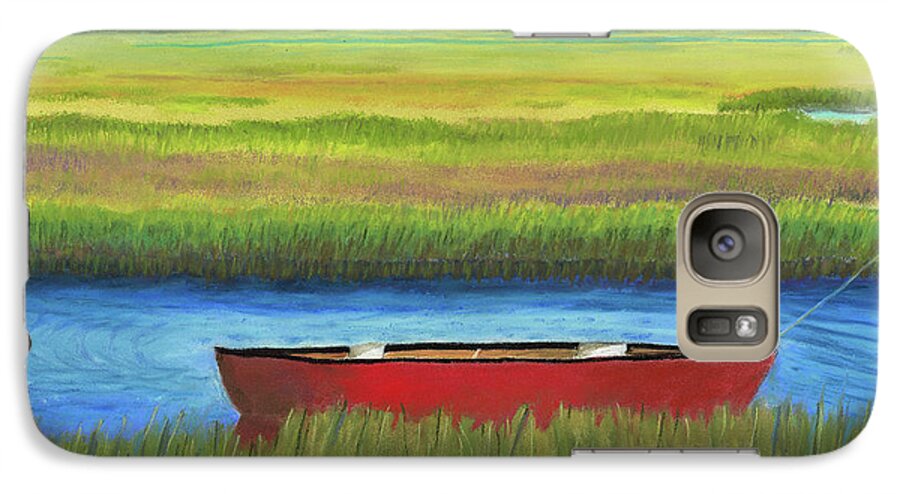 Red Boat Galaxy S7 Case featuring the painting Red Boat - Assateague Channel by Arlene Crafton