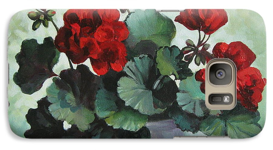 Flower Galaxy S7 Case featuring the painting Red geranium by Elena Oleniuc
