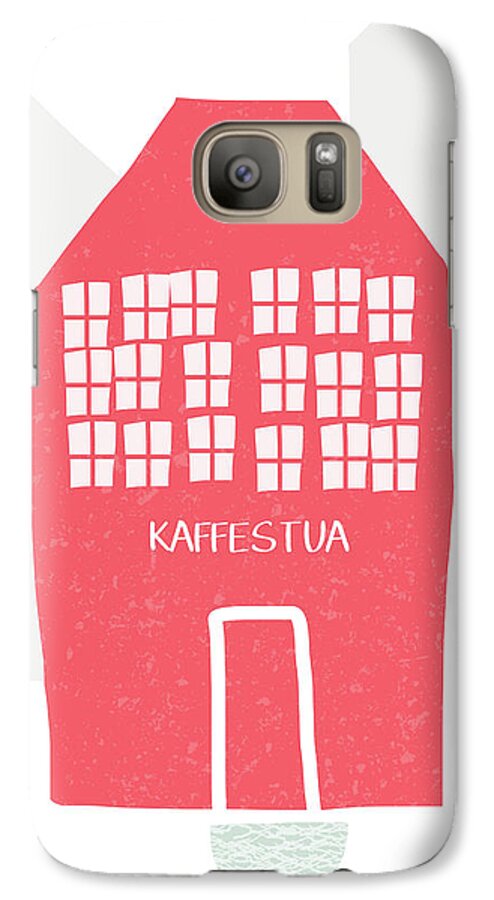 Kaffe Galaxy S7 Case featuring the mixed media Red Kaffestua- Art by Linda Woods by Linda Woods