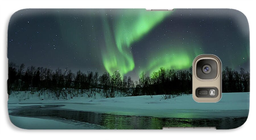 #faatoppicks Galaxy S7 Case featuring the photograph Reflected Aurora Over A Frozen Laksa by Arild Heitmann