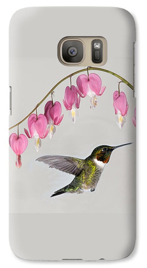 Archilochus Colubris Galaxy S7 Case featuring the photograph Ruby-Throated Hummingbird With Bleeding Hearts by Lara Ellis