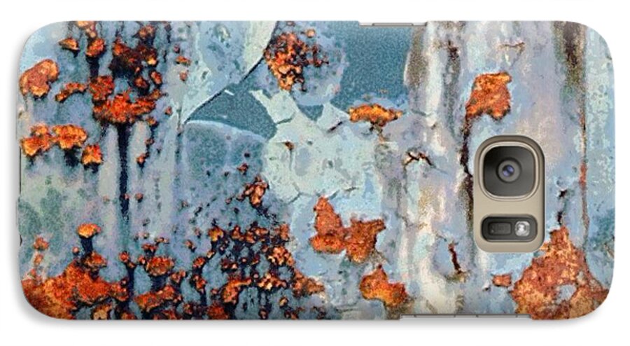 Rust Galaxy S7 Case featuring the photograph Rusted World - Orange and blue - Abstract by Janine Riley