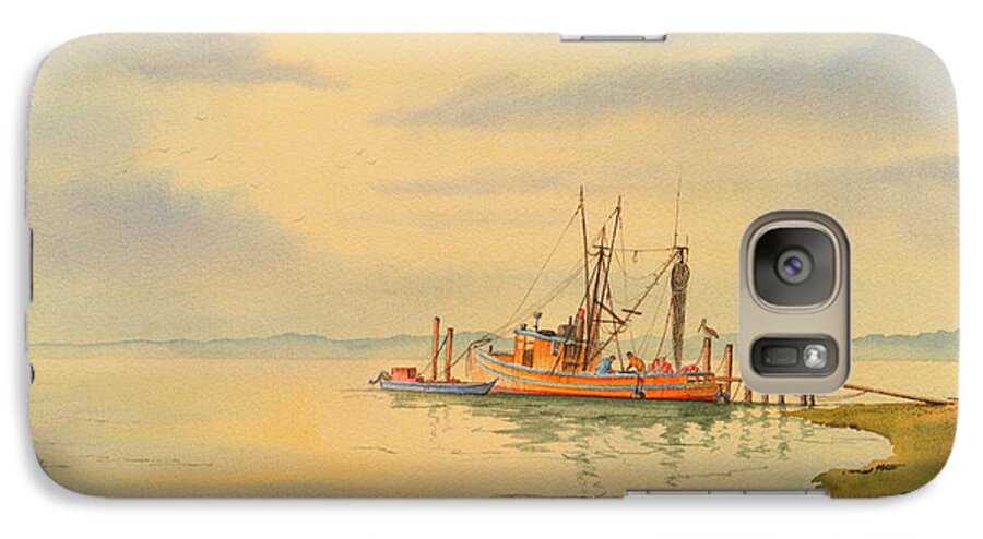 Shrimp Galaxy S7 Case featuring the painting Shrimp Boat Sunset by Bill Holkham