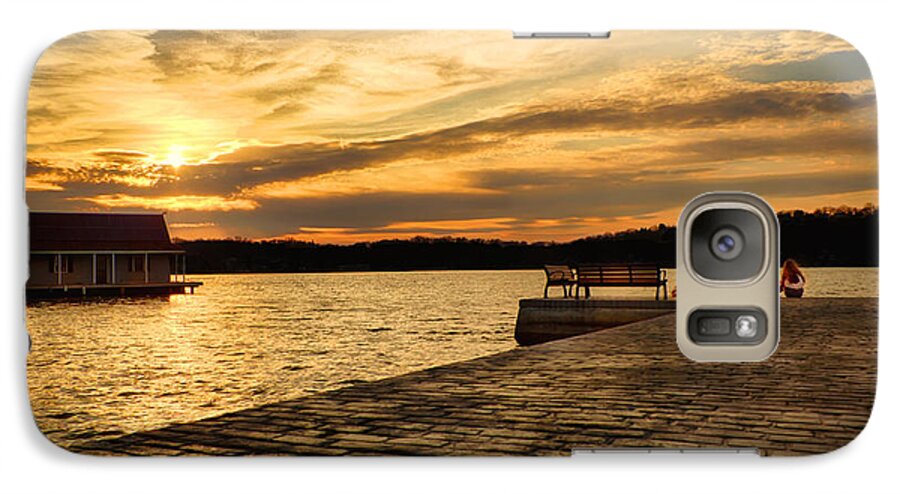  Sunset Galaxy S7 Case featuring the photograph Sitting On The Dock Of The Lake by Mark Miller