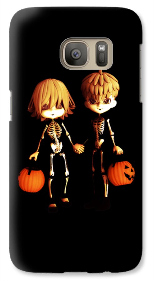 Skeleton Twinz Halloween Galaxy S7 Case featuring the digital art Skeleton Twinz Halloween by Two Hivelys