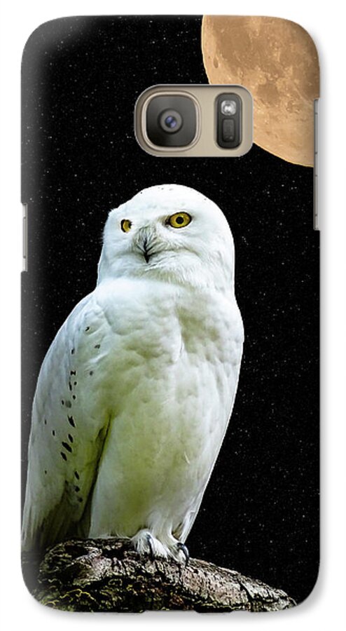 Snowy Owl Galaxy S7 Case featuring the photograph Snowy owl Under the Moon by Scott Carruthers