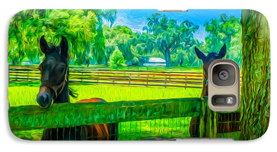 Spring Colts # Ocala Fl # Northern Florida # Florida # Horse Farms # Horse Country # Marion County # Galaxy S7 Case featuring the painting Spring colts by Louis Ferreira