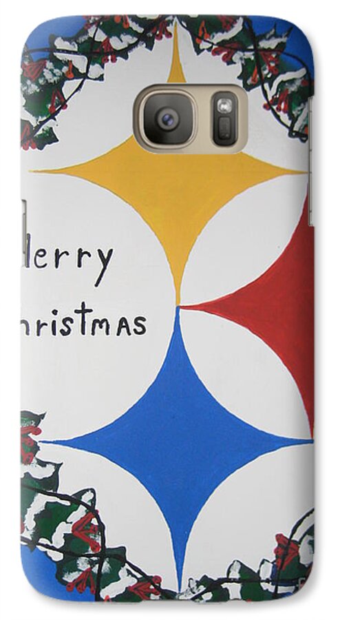 Steelers Galaxy S7 Case featuring the painting Steelers Christmas Card by Jeffrey Koss