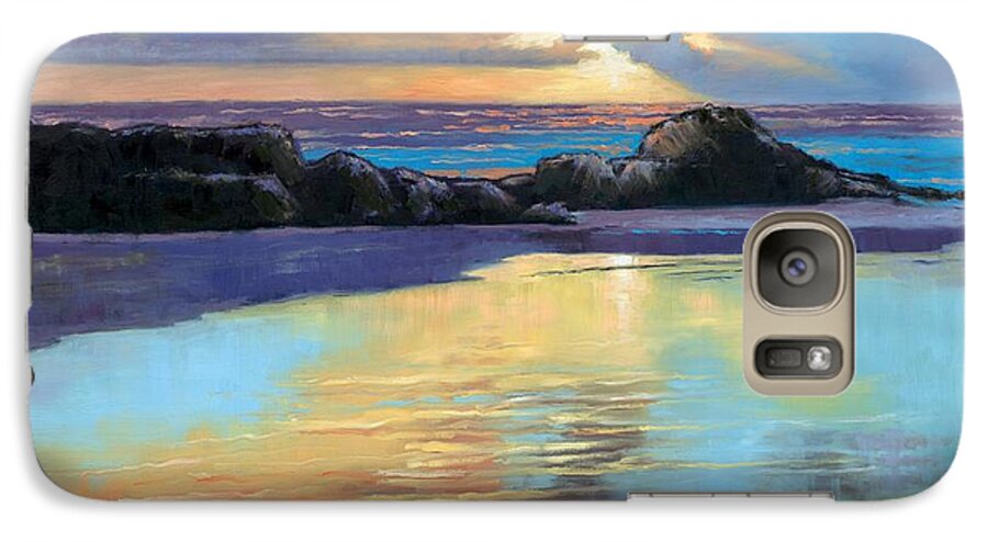 Beach Galaxy S7 Case featuring the painting Sunset at Havika Beach by Janet King