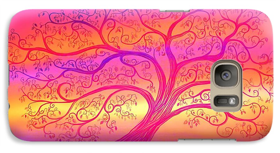 Sunset Galaxy S7 Case featuring the painting Sunset Tree Cats by Nick Gustafson
