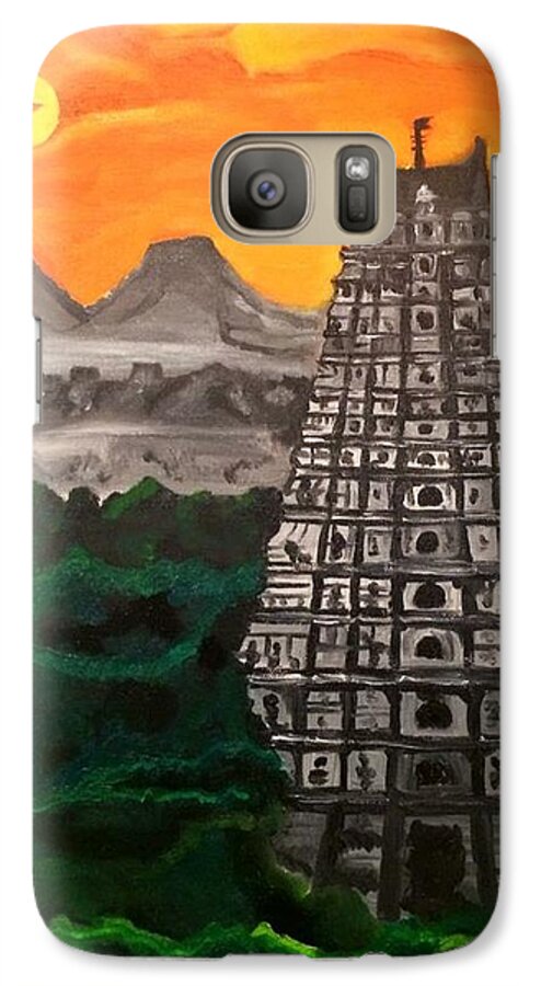 Temple Galaxy S7 Case featuring the painting Temple near the hills by Brindha Naveen