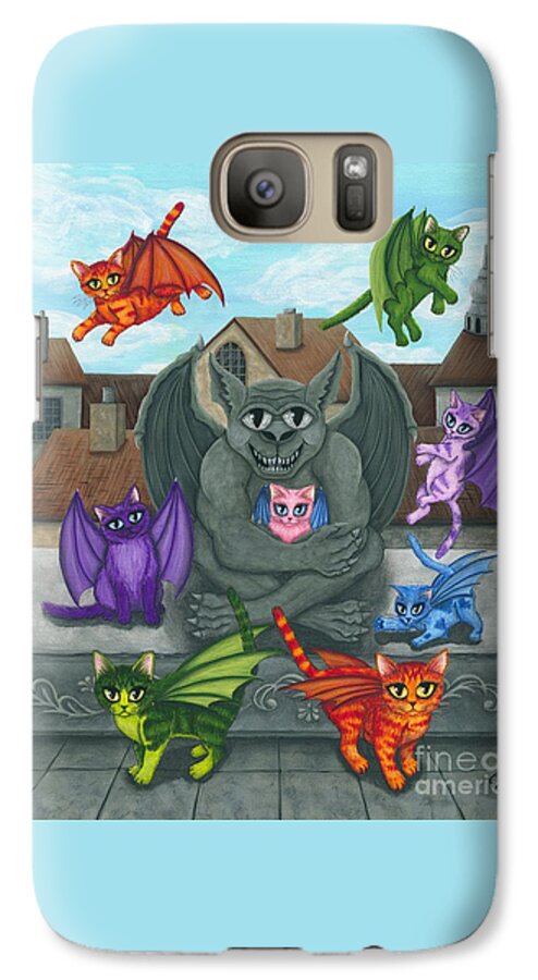 Winged Cat Galaxy S7 Case featuring the painting The Guardian Gargoyle AKA The Kitten Sitter by Carrie Hawks