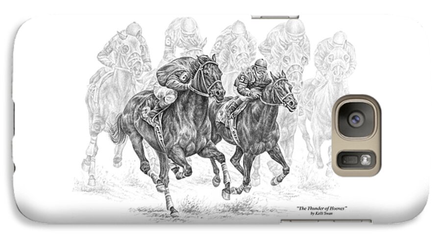Tb Galaxy S7 Case featuring the drawing The Thunder of Hooves - Horse Racing Print by Kelli Swan