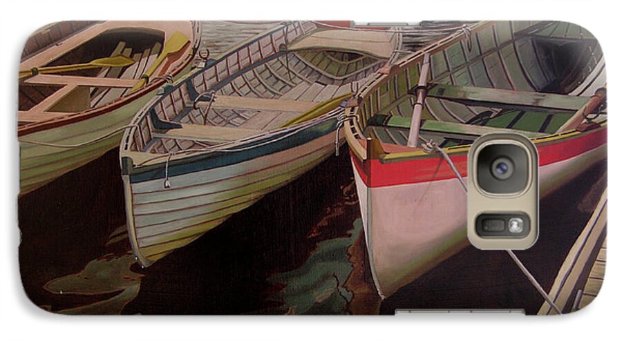 Boats Galaxy S7 Case featuring the painting Three Boats by Thu Nguyen