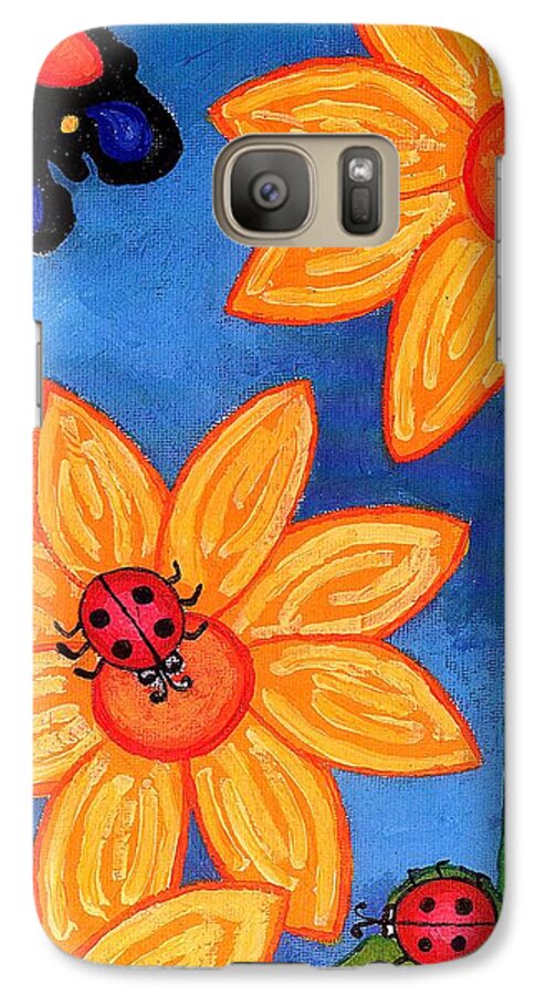 Ladybugs Galaxy S7 Case featuring the painting Three Ladybugs and Butterfly by Genevieve Esson