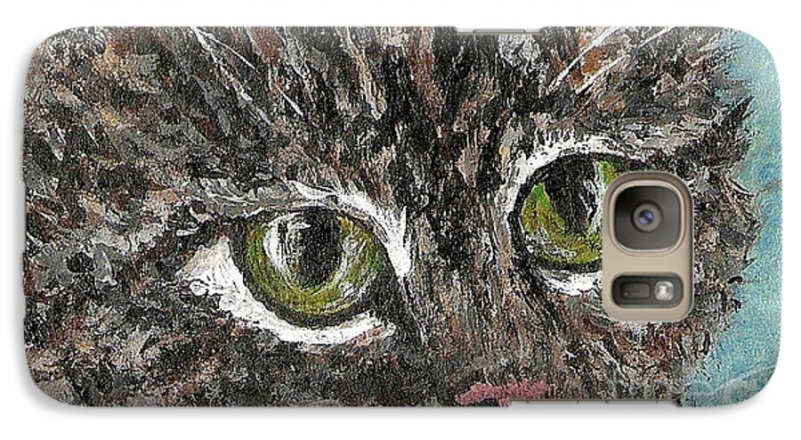 Cat Portrait Galaxy S7 Case featuring the painting Tiger cat by Reina Resto
