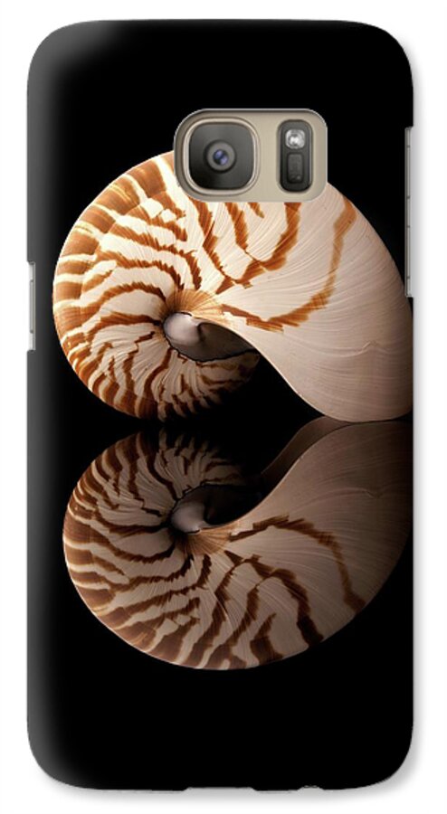 Sea Shell Galaxy S7 Case featuring the photograph Tiger Nautilus Shell and reflection by Jim Hughes