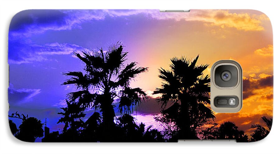 Tropic Tropical Landscape Night Sunset Twilight Evening Trees Palms Silhouette Sky Galaxy S7 Case featuring the photograph Tropical Nightfall by Frances Miller