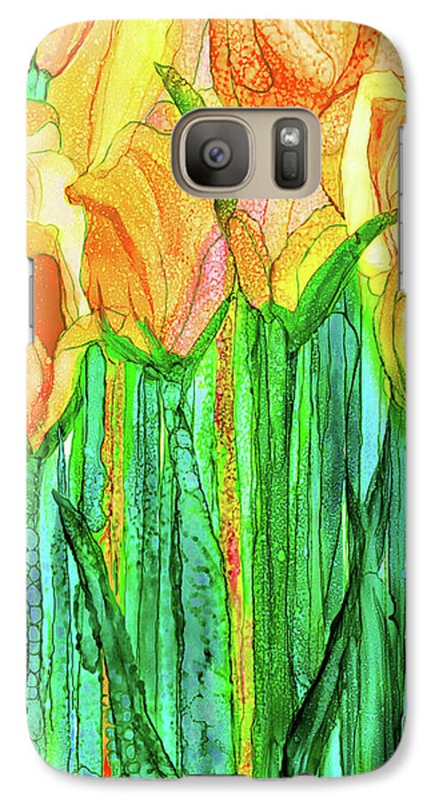 Carol Cavalaris Galaxy S7 Case featuring the mixed media Tulip Bloomies 2 - Yellow by Carol Cavalaris