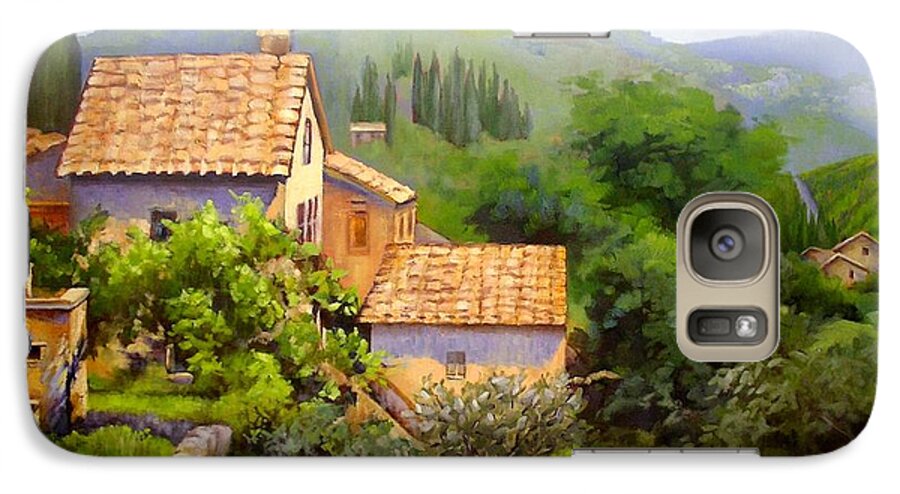 Landscape Galaxy S7 Case featuring the painting Tuscan Village Memories by Chris Hobel