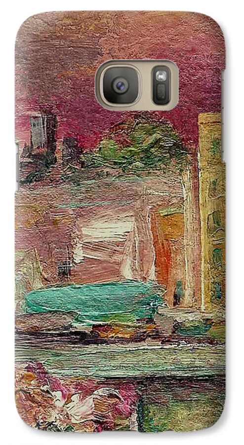 Cityscape Galaxy S7 Case featuring the painting View from a Balcony by Mary Wolf