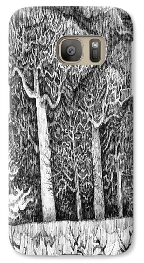 Black And White Galaxy S7 Case featuring the drawing Winter Lace by Anna Duyunova