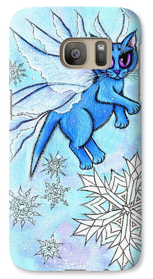 Winter Galaxy S7 Case featuring the painting Winter Snowflake Fairy Cat by Carrie Hawks