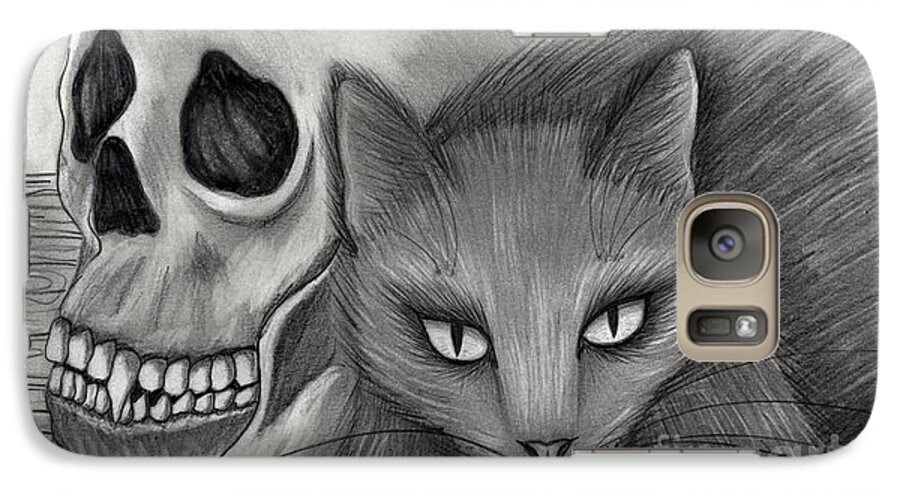 Black Cat Galaxy S7 Case featuring the drawing Witch's Cat Eyes by Carrie Hawks