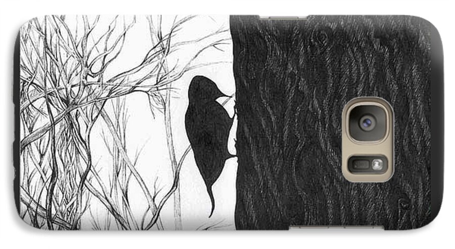 Pen And Ink Galaxy S7 Case featuring the drawing Woodpecker by Anna Duyunova