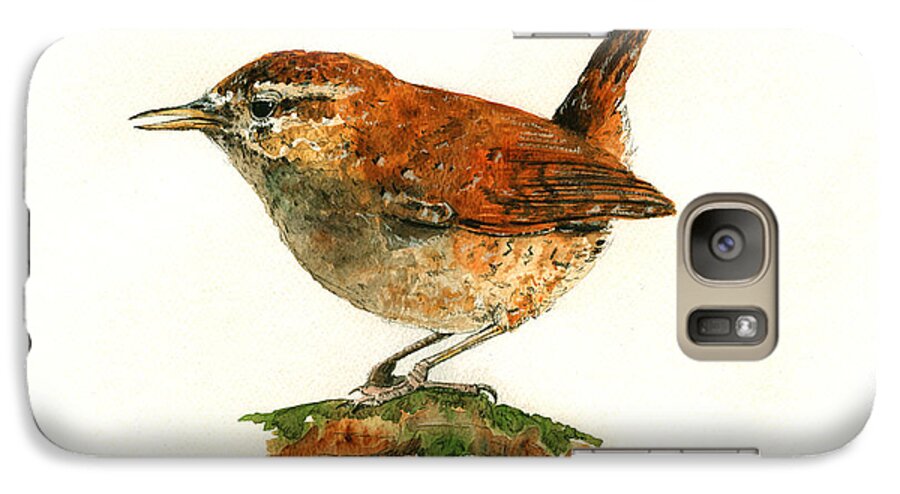 Wren Galaxy S7 Case featuring the painting Wren bird art painting by Juan Bosco