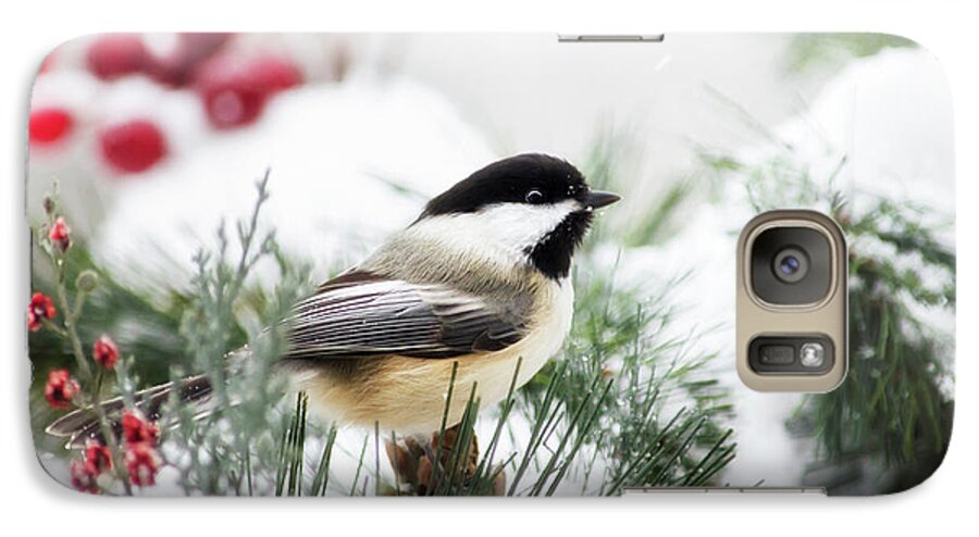 Winter Galaxy S7 Case featuring the photograph Snowy Chickadee Bird by Christina Rollo