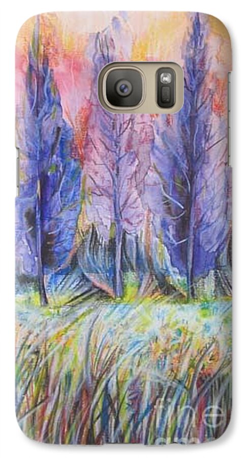 Landscape Galaxy S7 Case featuring the drawing Blue poplars by Anna Duyunova