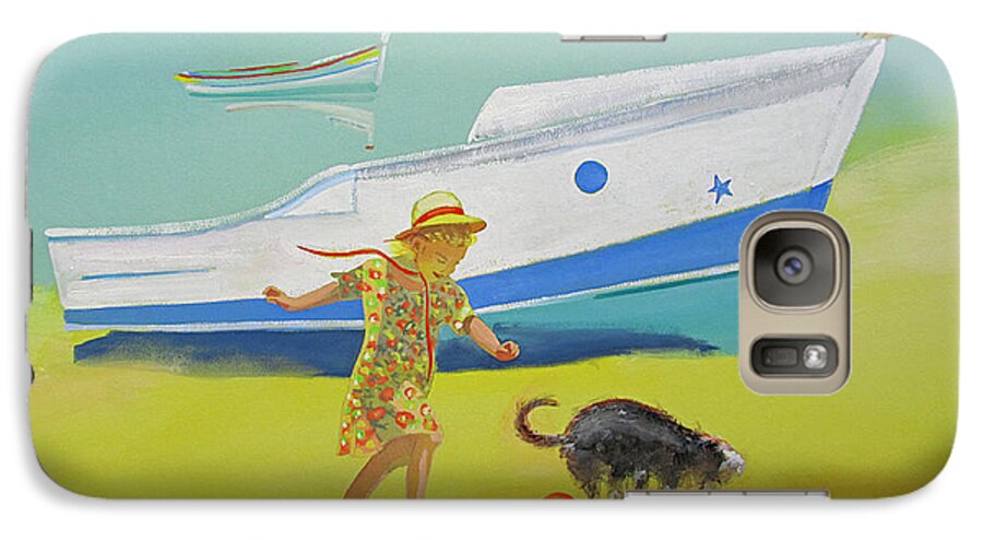 Girl Galaxy S7 Case featuring the painting Brightly Painted Wooden Boats by Charles Stuart