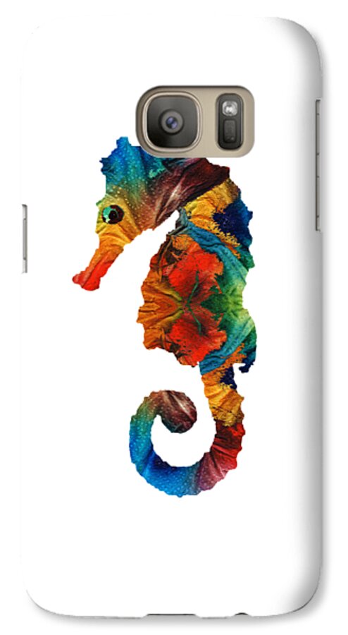 Seahorse Galaxy S7 Case featuring the painting Colorful Seahorse Art by Sharon Cummings by Sharon Cummings
