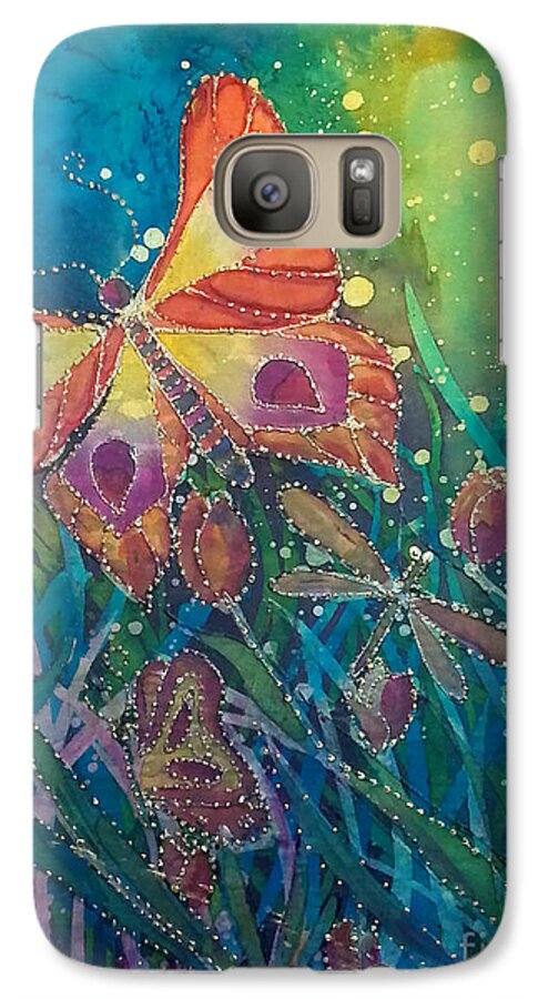 Silk Painting Galaxy S7 Case featuring the painting Jeweled Butterfly Fantasy by Francine Dufour Jones