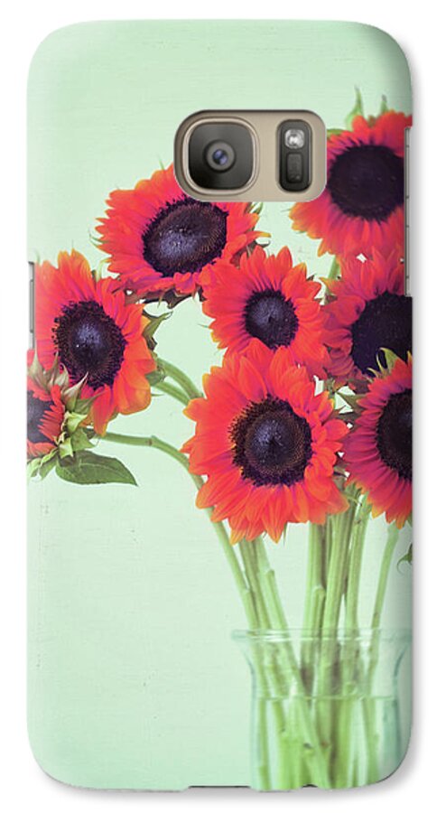 Red Art Galaxy S7 Case featuring the photograph Red Sunflowers by Amy Tyler