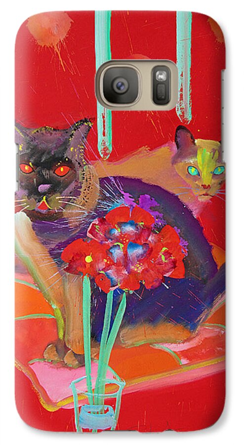 Burmese Cat Galaxy S7 Case featuring the painting Symphony In Red Two by Charles Stuart