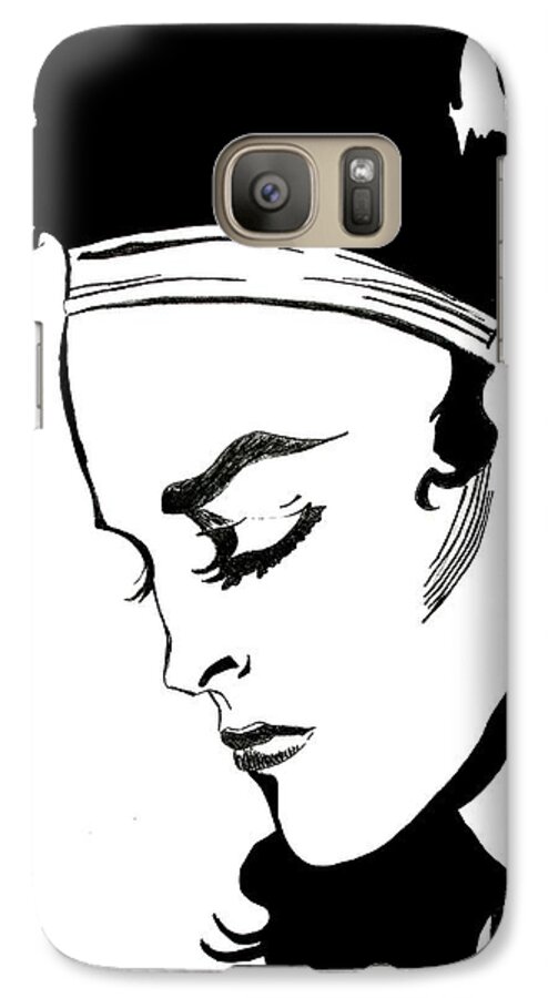 Woman Galaxy S7 Case featuring the drawing Thoughtful Woman by Yngve Alexandersson