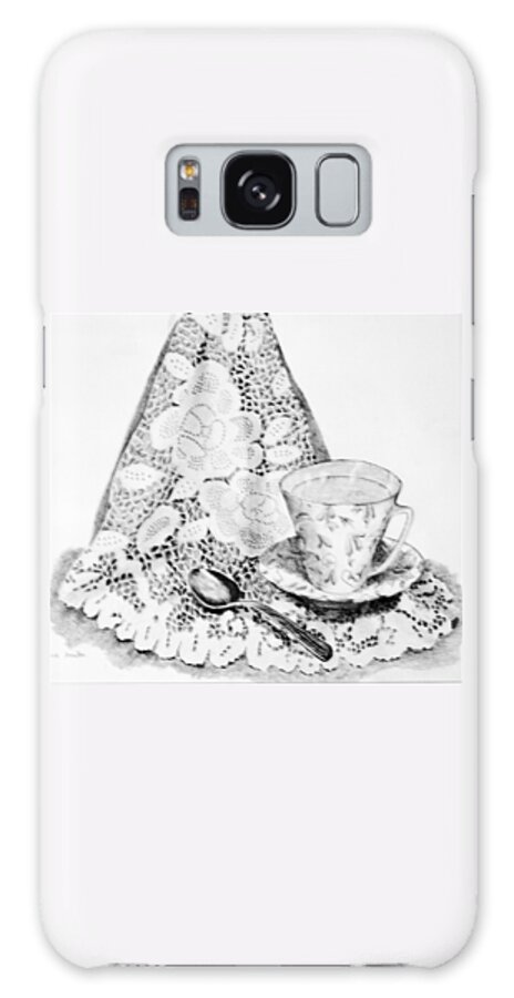 Pencil Drawing Galaxy Case featuring the photograph Lace with cup by Suanne Forster
