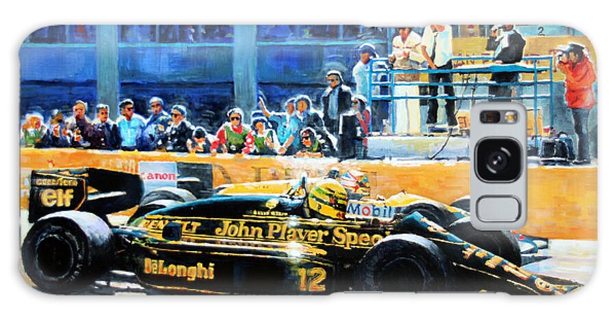Acrylic On Canvas Galaxy Case featuring the painting Senna vs Mansell F1 Spanish GP 1986 by Yuriy Shevchuk
