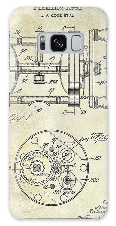 Fishing Reel Galaxy Case featuring the photograph 1943 Fishing Reel Patent Drawing by Jon Neidert