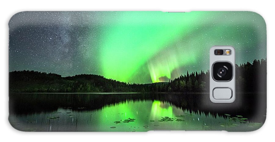 Aurora Borealis Galaxy Case featuring the photograph Aurora Borealis And The Milky Way #1 by Tommy Eliassen/science Photo Library