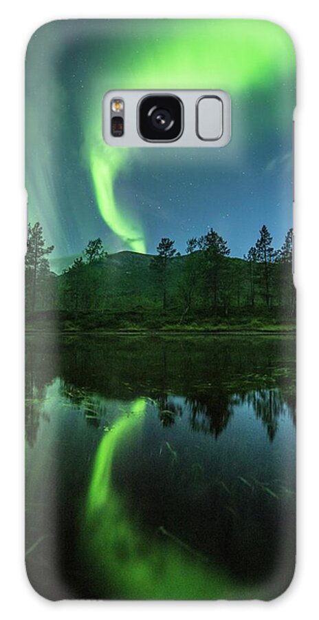 Aurora Borealis Galaxy Case featuring the photograph Aurora Borealis Over Trees #1 by Tommy Eliassen/science Photo Library