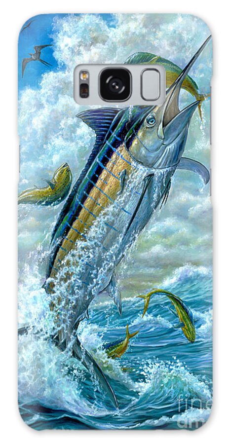 Blue Marlin Galaxy Case featuring the painting Big Jump Blue Marlin With Mahi Mahi by Terry Fox