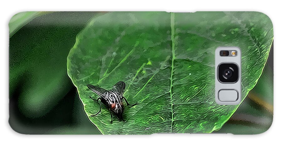 Leaf Galaxy Case featuring the pyrography Fly on Leaf #1 by Jeffrey Platt