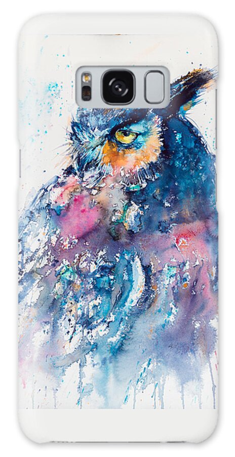 Great Horned Owl Galaxy Case featuring the painting Great horned owl #1 by Kovacs Anna Brigitta