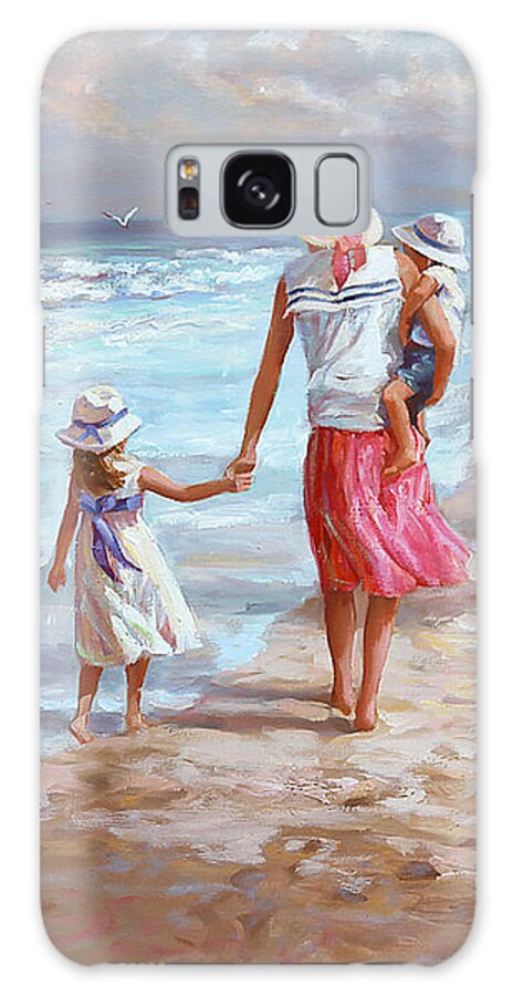Mom And 2 Kids Galaxy Case featuring the painting Hand in hand by Laurie Snow Hein