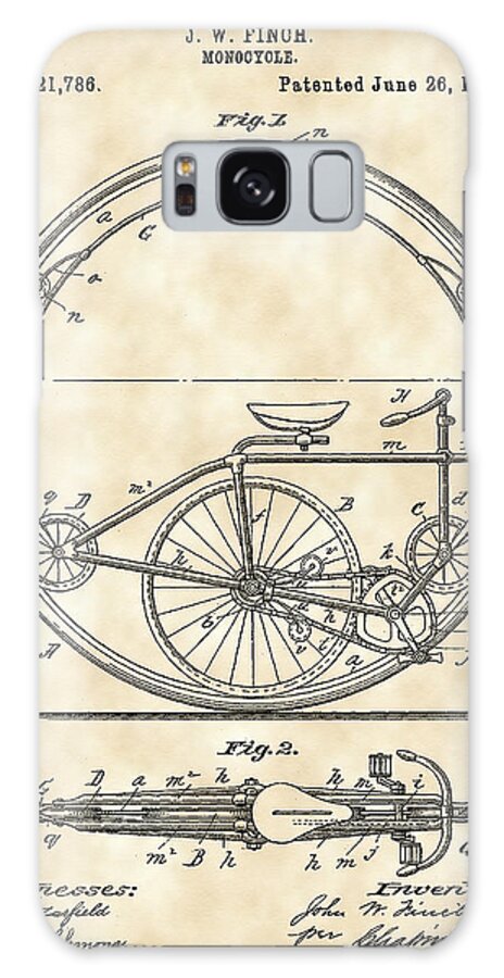 Monocycle Galaxy Case featuring the digital art Monocycle Patent 1894 - Vintage by Stephen Younts