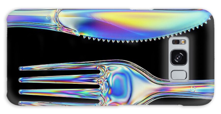 Indoors Galaxy Case featuring the photograph Photoelastic Stress Of A Knife And Fork #1 by Alfred Pasieka/science Photo Library