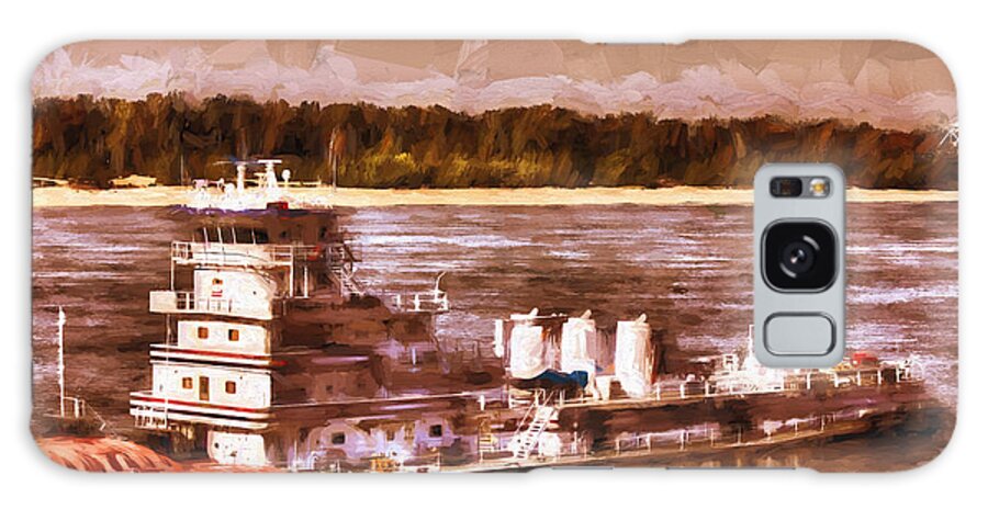 Push That Barge Galaxy Case featuring the painting Riverboat - Mississippi River - Push That Barge by Barry Jones